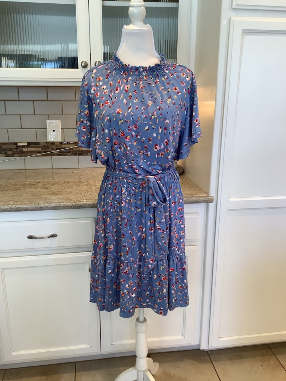 Robert Louis Blue Floral Tie-Waist Midi Dress Size 1X